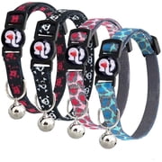 4 Pcs Breakaway Cat Kitten Collar with Bell Quick Release Safe Buckle