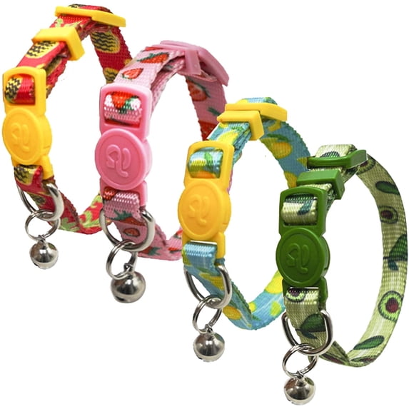 4 Pcs Breakaway Cat Kitten Collar with Bell Quick Release Safe Buckle