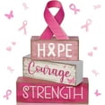 thumbnail image 1 of 4 Pcs Breast Cancer Awareness Table Decor Pink Ribbon Wooden Sign Breast Cancer Tiered Tray Decor Decorative Pink Ribbon Blocks Sign Gifts for Home Kitchen Party Decoration, 1 of 13