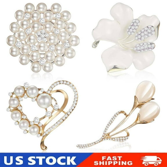 4 Pcs Brooches and Pins Women Crystal Pearl Heart Brooches for Mother's Day Gift