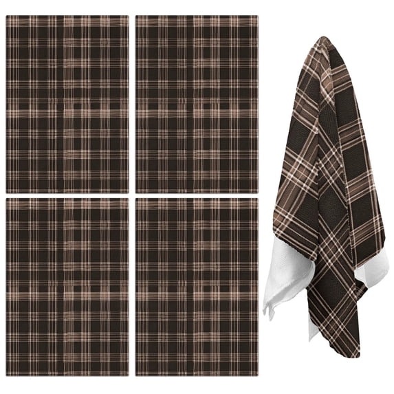 4 Pcs Brown and Black Checkered Pattern Funny Kitchen Towels, Microfiber Dish Towels, Kitchen Tea Towels Set 18" X 26"