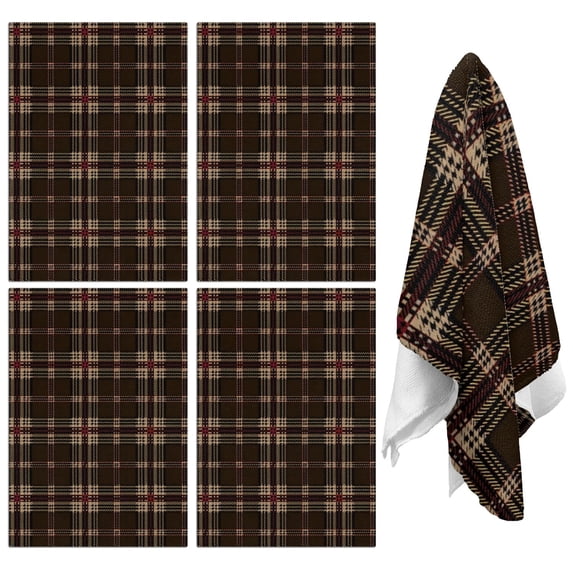 4 Pcs Brown and Red Checkered Pattern Funny Kitchen Towels, Microfiber Dish Towels, Kitchen Tea Towels Set 18" X 26"