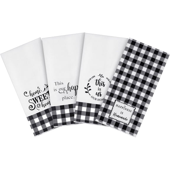 4 Pcs Buffalo Plaid Kitchen Towels Farmhouse Hand Tea Towels Absorbent Quick Dry Buffalo Check Kitchen Dish Cloths Cleaning Cloth for Summer Home Supplies Gifts(White and Black,Plaid Style)