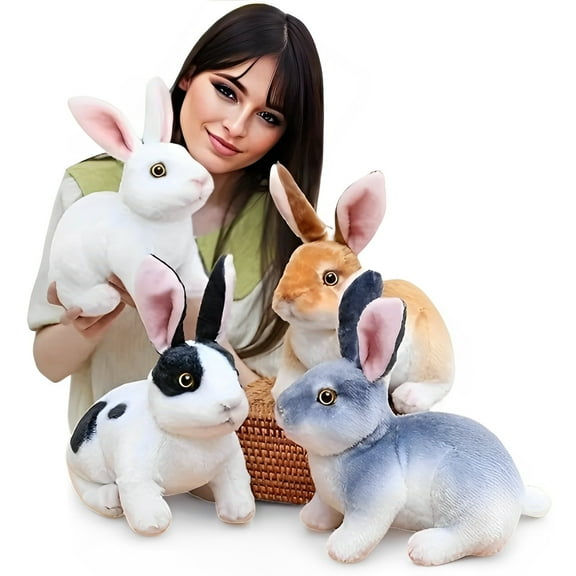 4 Pcs Bunny Stuffed Animal Plush for Easter Basket Stuffed Festival Party Favors Cute Soft Animal Plush Toys Stuffed Animals Rabbit Bulk (White, Brown, Black, Gray)