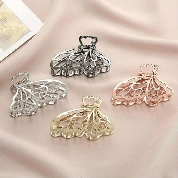 4 Pcs Butterfly Hair Claw Clips Women, Chic Metal Butterfly Hair Claws For Ladies, Golden/silver Cute Nonslip Small Claw Clip, Anti-slip Mini Hair Clips For Thick, Suitable For Thick Curly Long Sparse