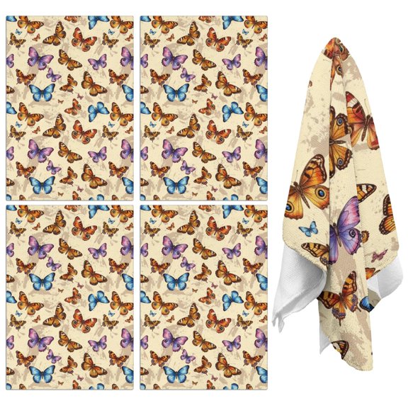 4 Pcs Butterfly and Monarch Orange Pattern Funny Kitchen Towels, Microfiber Dish Towels, Kitchen Tea Towels Set 18" X 26"