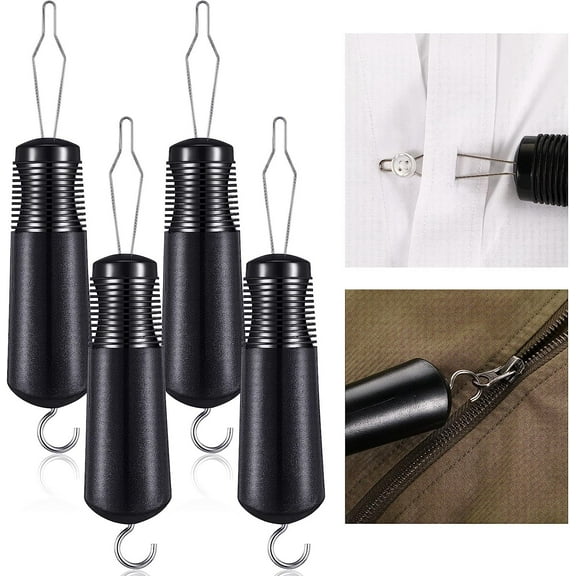 4 Pcs Button Hook and Zipper Pull One Hand Buttons Aids Adaptive Equipment Button Assist Device Gadgets for Disabled People Elderly Seniors Dressing Assist Tool, Black Hand Helper