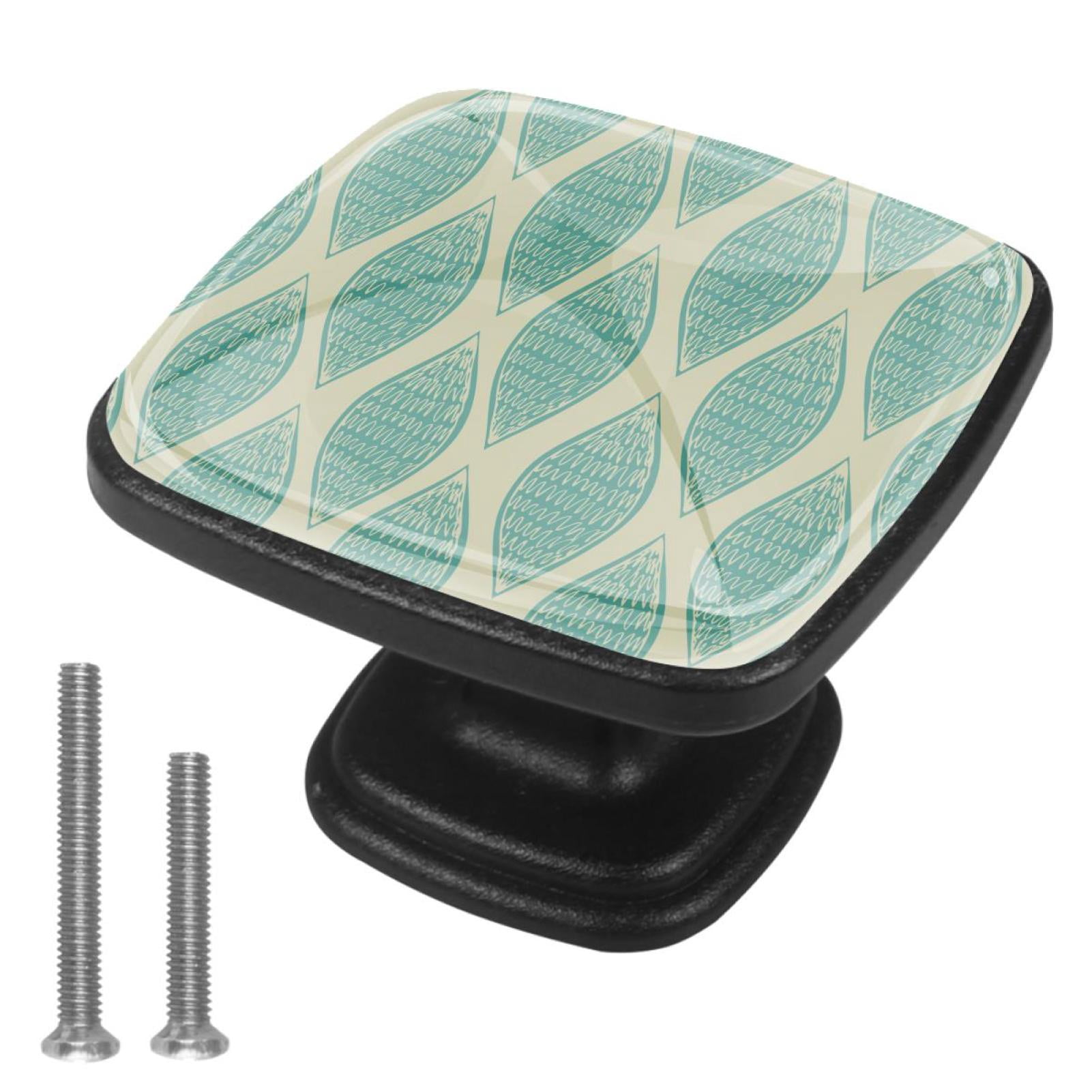 4 Pcs Cabinet Handle Drawer Pulls Abstract Green Spindle Knobs with Screws Square Furniture Office Cabinet Knob Decoration