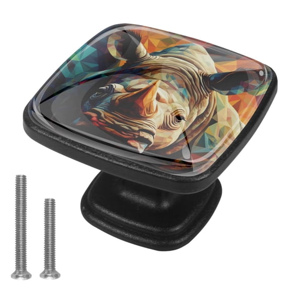 4 Pcs Cabinet Handle Drawer Pulls Abstract Rhinoceros Knobs with Screws Square Furniture Office Cabinet Knob Decoration