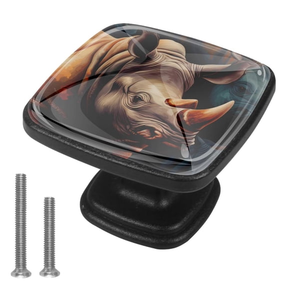 4 Pcs Cabinet Handle Drawer Pulls Abstract Rhinoceros Knobs with Screws Square Furniture Office Cabinet Knob Decoration