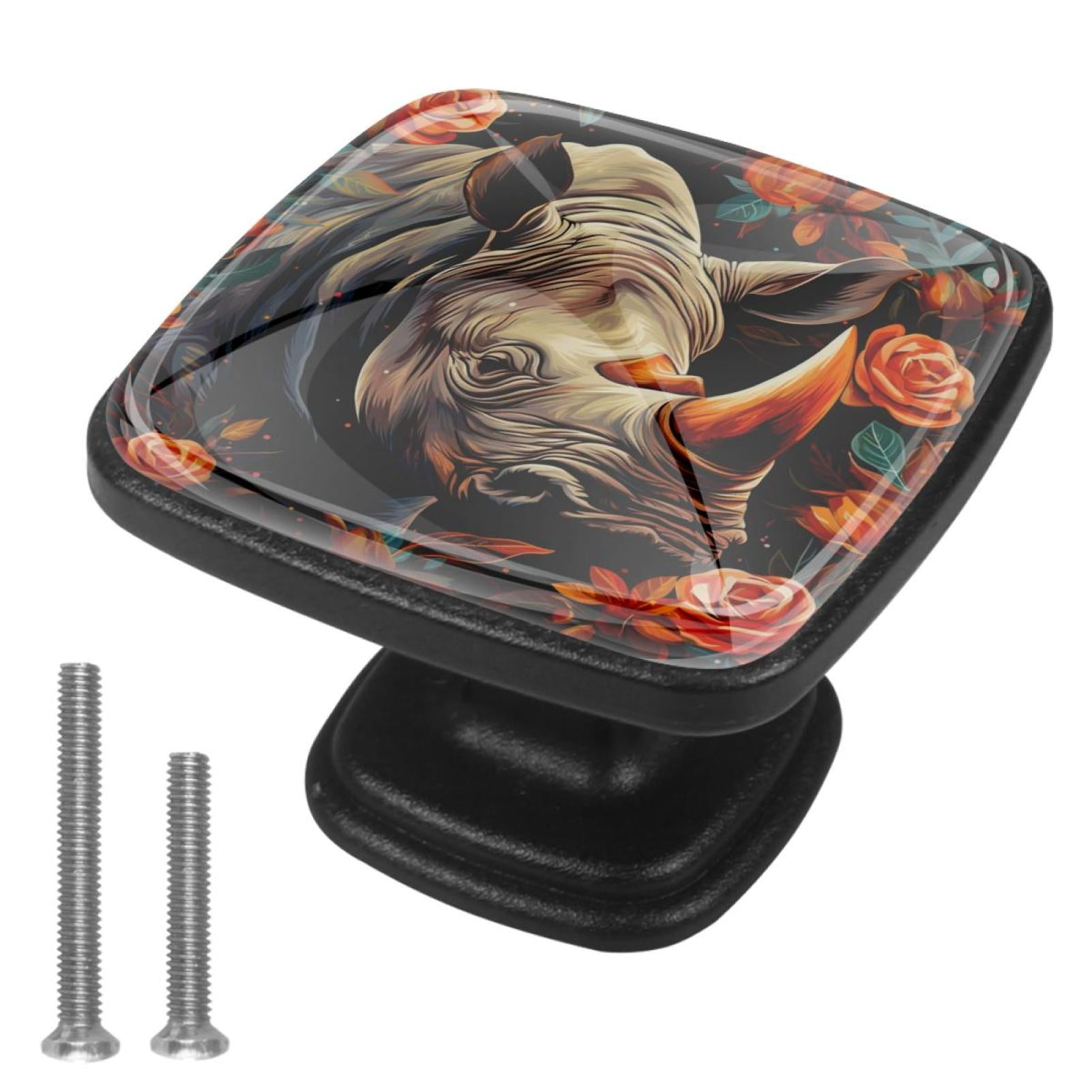 4 Pcs Cabinet Handle Drawer Pulls Abstract Rhinoceros Knobs with Screws ...