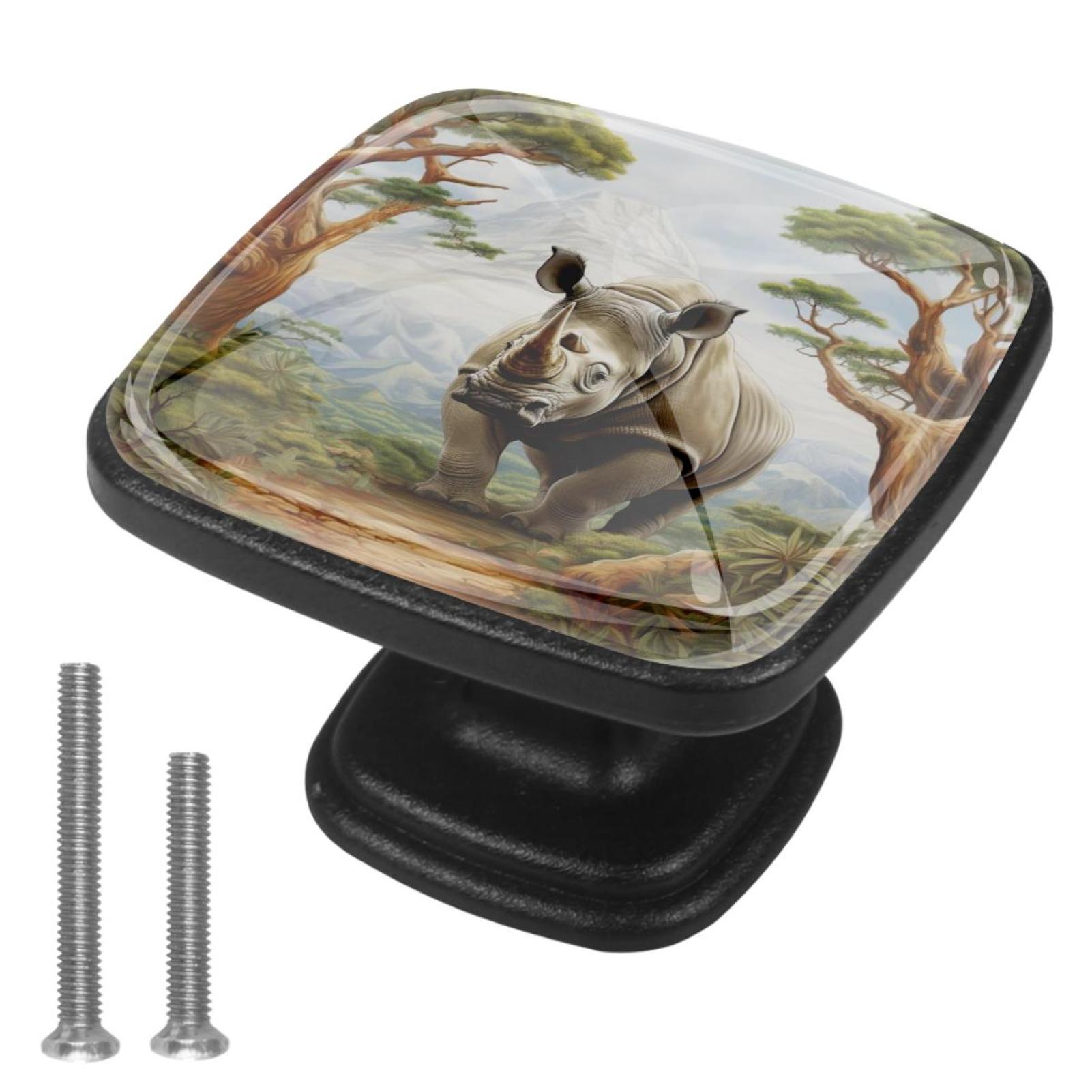 4 Pcs Cabinet Handle Drawer Pulls Abstract Rhinoceros Knobs with Screws ...