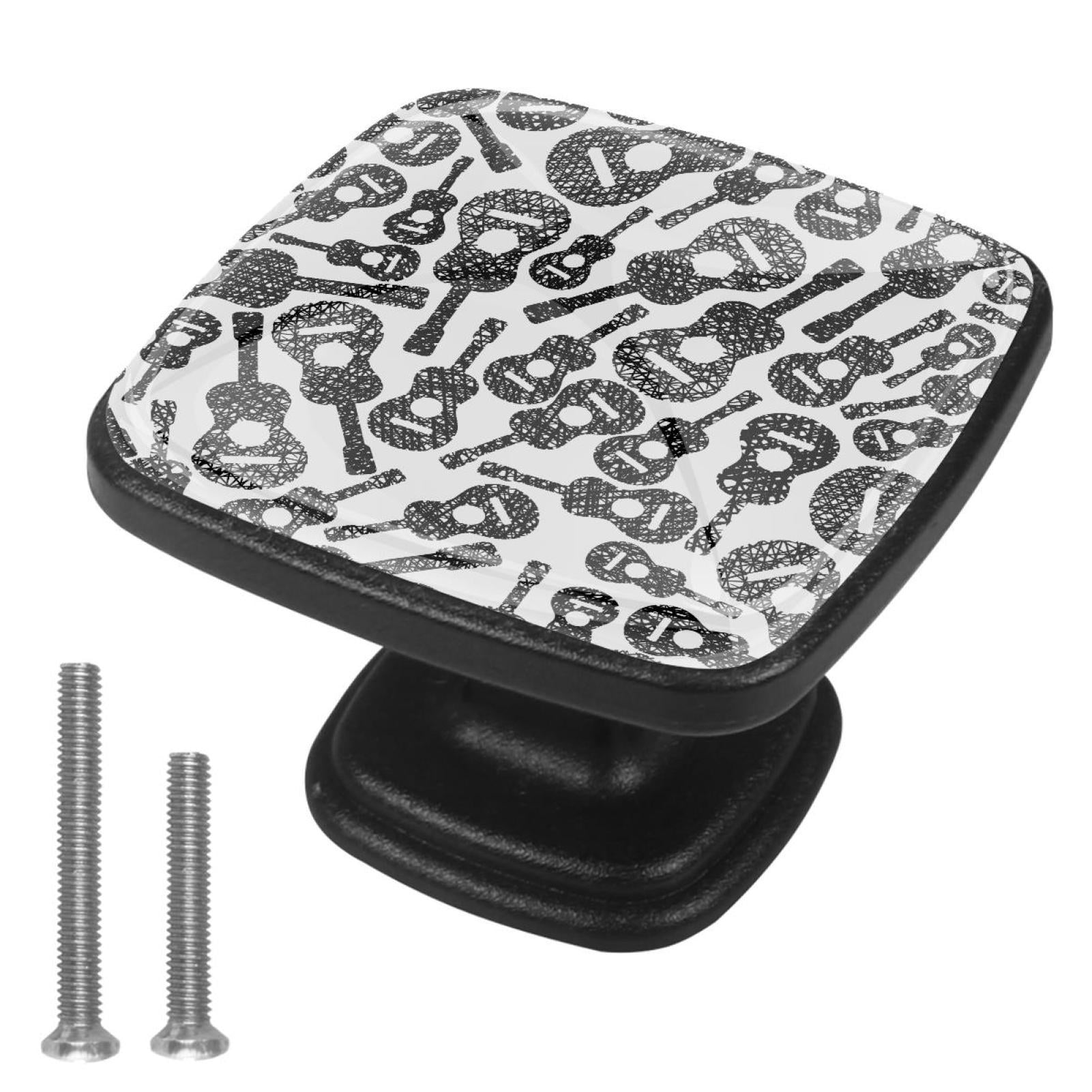 4 Pcs Cabinet Handle Drawer Pulls Acoustic Guitars Music Knobs with Screws Square Furniture Office Cabinet Knob Decoration