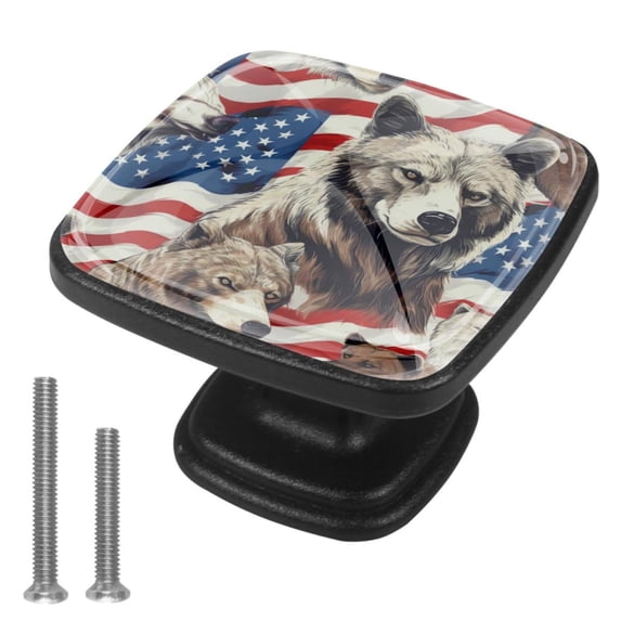4 Pcs Cabinet Handle Drawer Pulls American Flag and Animals Knobs with Screws Square Furniture Office Cabinet Knob Decoration