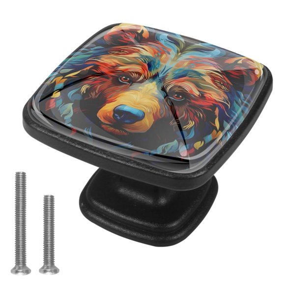 4 Pcs Cabinet Handle Drawer Pulls Bear Knobs with Screws Square Furniture Office Cabinet Knob Decoration