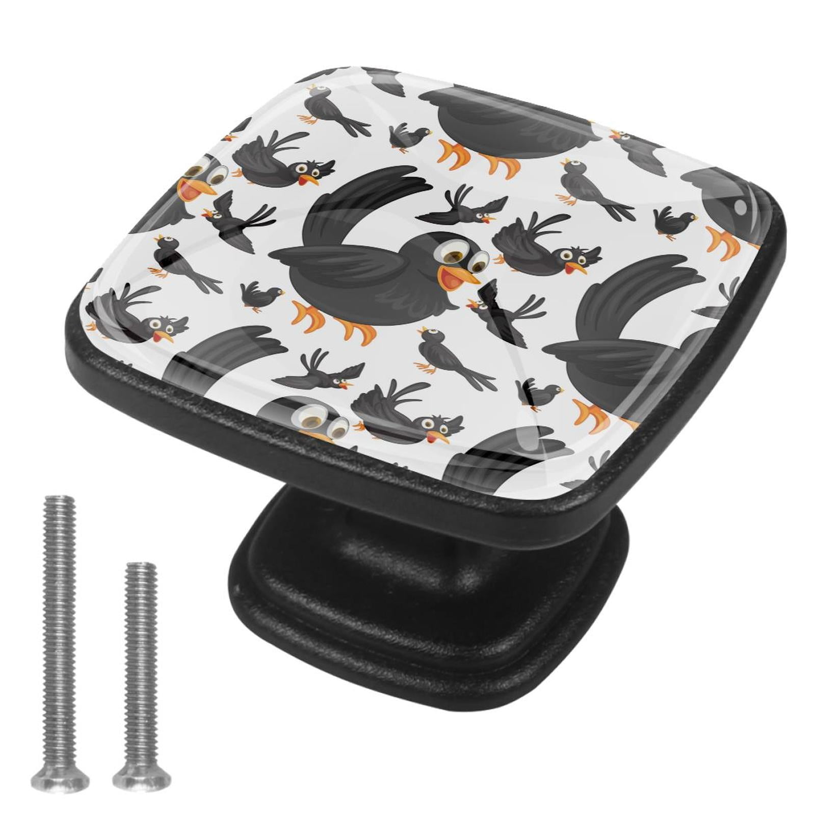 4 Pcs Cabinet Handle Drawer Pulls Black Birds Flying Knobs with Screws Square Furniture Office Cabinet Knob Decoration