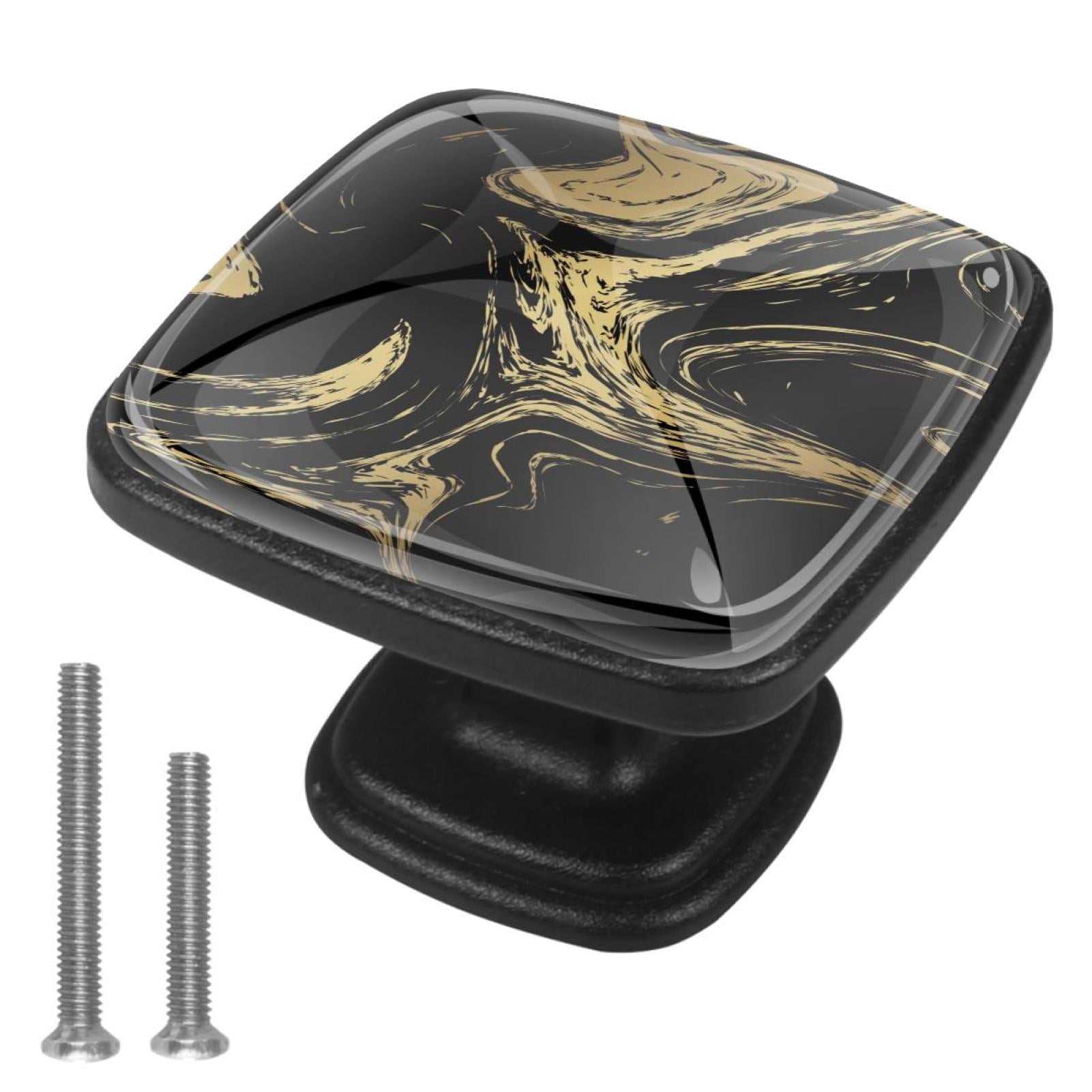 4 Pcs Cabinet Handle Drawer Pulls Black and Gold Texture Knobs with Screws Square Furniture Office Cabinet Knob Decoration