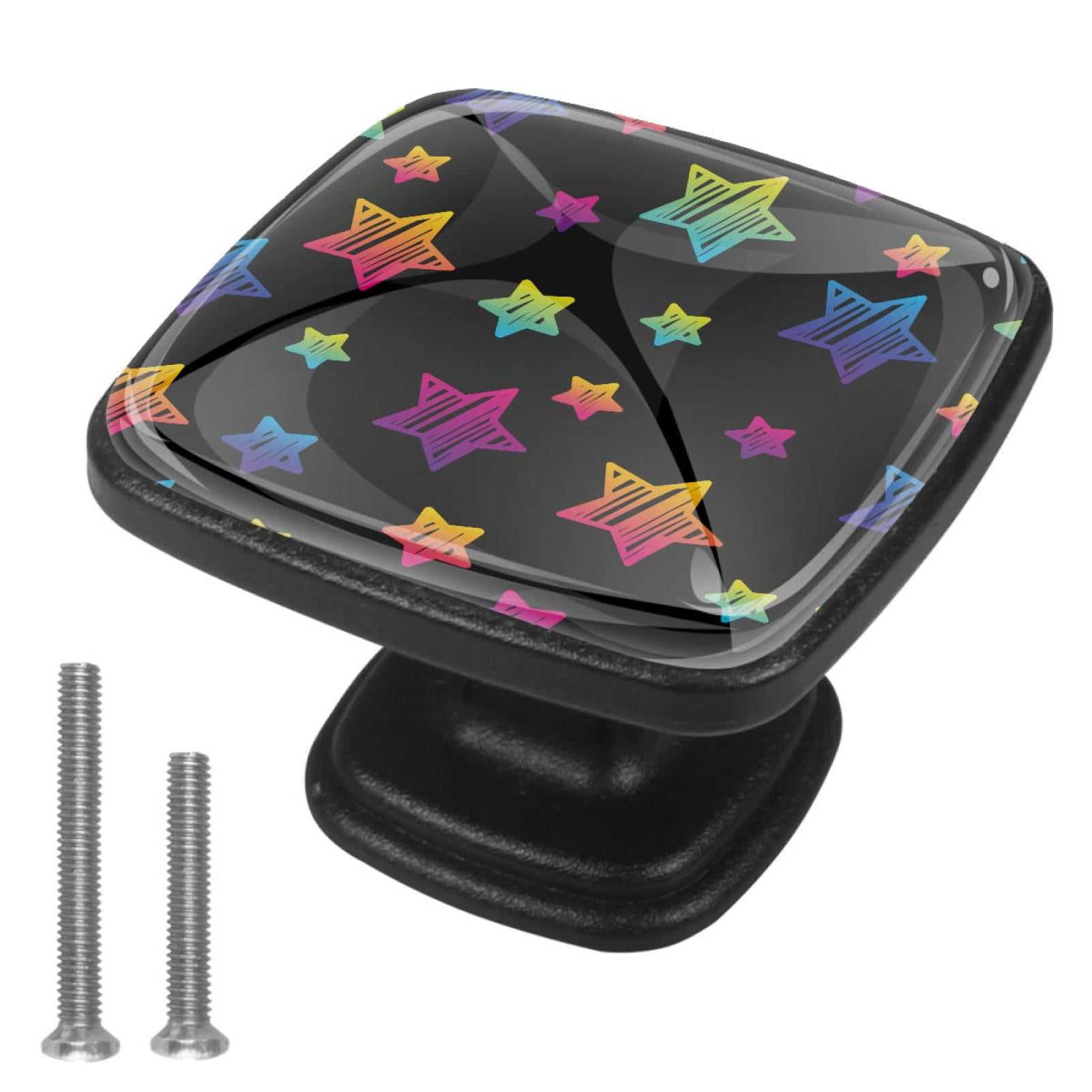 4 Pcs Cabinet Handle Drawer Pulls Bling Stars Knobs with Screws Square Furniture Office Cabinet Knob Decoration