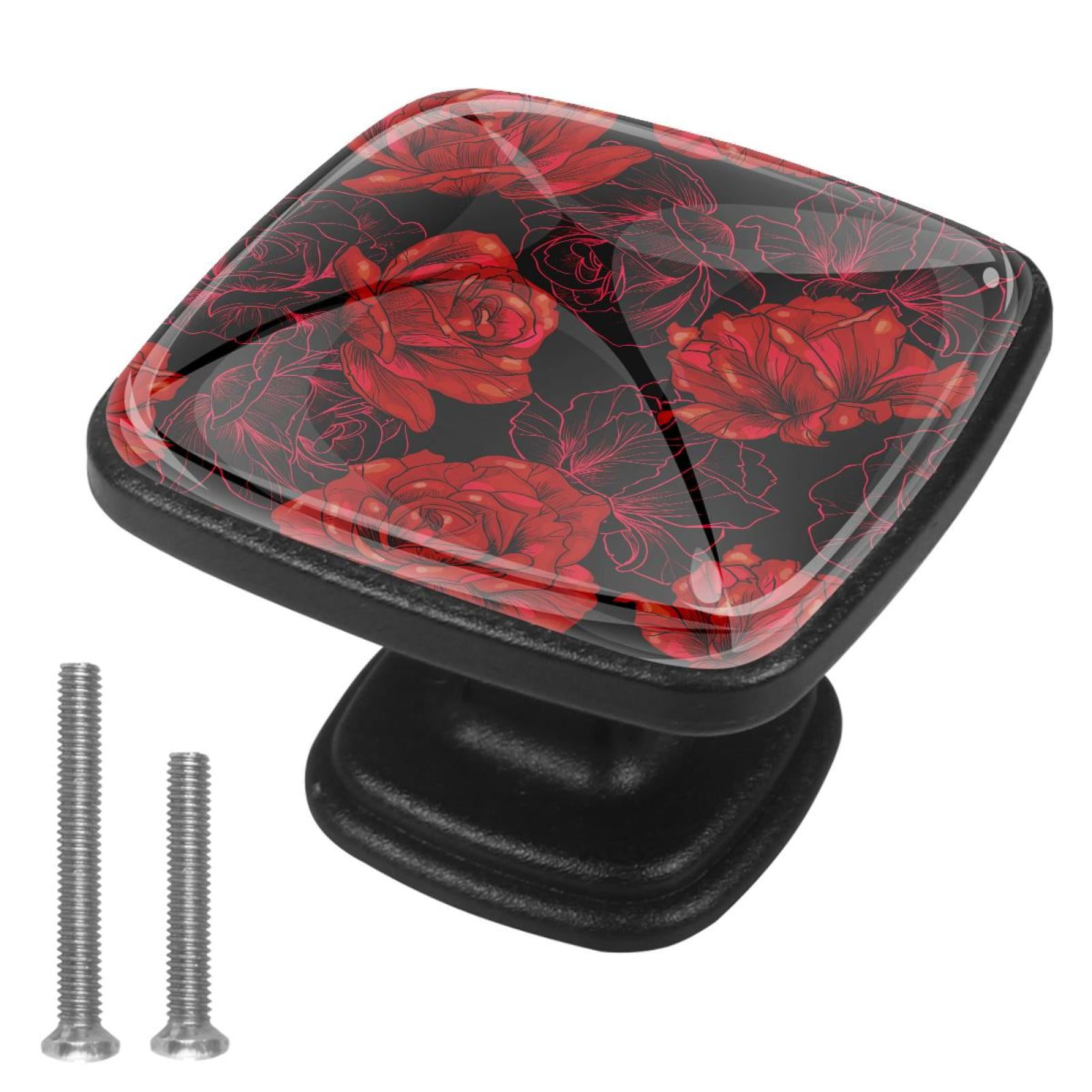 4 Pcs Cabinet Handle Drawer Pulls Blooming Rose Flowers Knobs with Screws Square Furniture Office Cabinet Knob Decoration