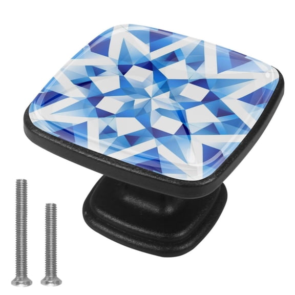 4 Pcs Cabinet Handle Drawer Pulls Blue and White Geometry Knobs with Screws Square Furniture Office Cabinet Knob Decoration