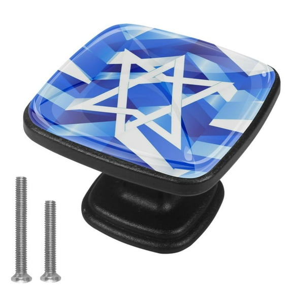 4 Pcs Cabinet Handle Drawer Pulls Blue and White Geometry Knobs with Screws Square Furniture Office Cabinet Knob Decoration