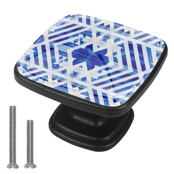 4 Pcs Cabinet Handle Drawer Pulls Blue and White Geometry Knobs with Screws Square Furniture Office Cabinet Knob Decoration