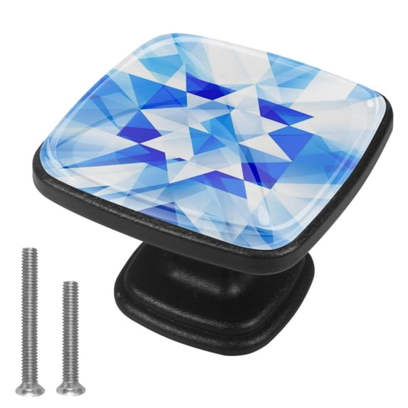 4 Pcs Cabinet Handle Drawer Pulls Blue and White Geometry Knobs with Screws Square Furniture Office Cabinet Knob Decoration