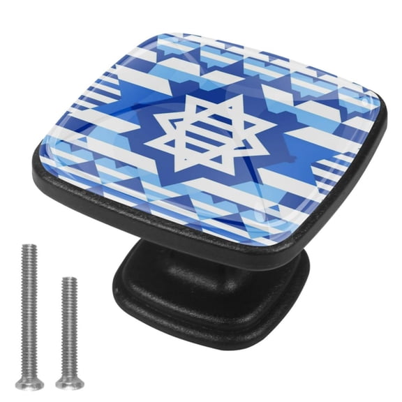 4 Pcs Cabinet Handle Drawer Pulls Blue and White Geometry Knobs with Screws Square Furniture Office Cabinet Knob Decoration
