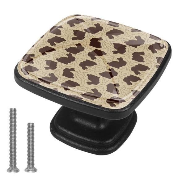 4 Pcs Cabinet Handle Drawer Pulls Brown Easter Rabbit-01 Knobs with Screws Square Furniture Office Cabinet Knob Decoration