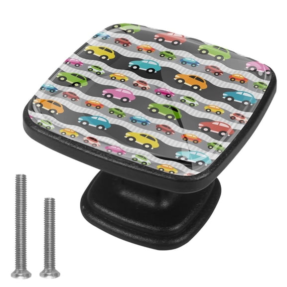 4 Pcs Cabinet Handle Drawer Pulls Cars Pattern Knobs with Screws Square Furniture Office Cabinet Knob Decoration