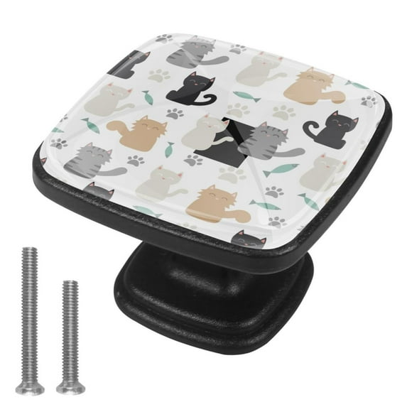 4 Pcs Cabinet Handle Drawer Pulls Cat Knobs with Screws Square Furniture Office Cabinet Knob Decoration