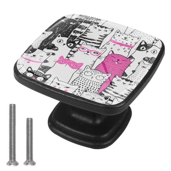4 Pcs Cabinet Handle Drawer Pulls Cats Funny Kitty Knobs with Screws Square Furniture Office Cabinet Knob Decoration