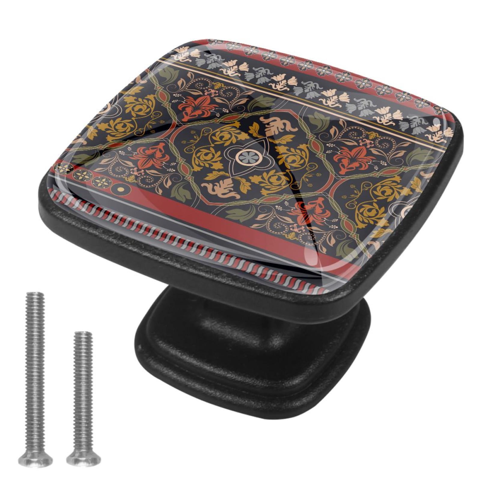 4 Pcs Cabinet Handle Drawer Pulls Chinese Floral Ethinc Knobs with Screws Square Furniture Office Cabinet Knob Decoration