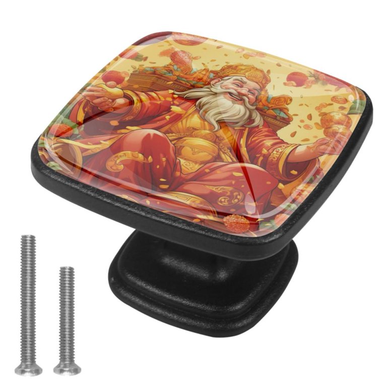 4 Pcs Cabinet Handle Drawer Pulls Chinese God of Wealth Knobs with