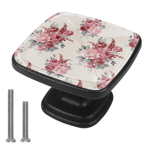 4 Pcs Cabinet Handle Drawer Pulls Chiswick Cranberry Floral Knobs with Screws Square Furniture Office Cabinet Knob Decoration