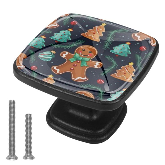 4 Pcs Cabinet Handle Drawer Pulls Christmas Gingerbread Man Knobs with Screws Square Furniture Office Cabinet Knob Decoration