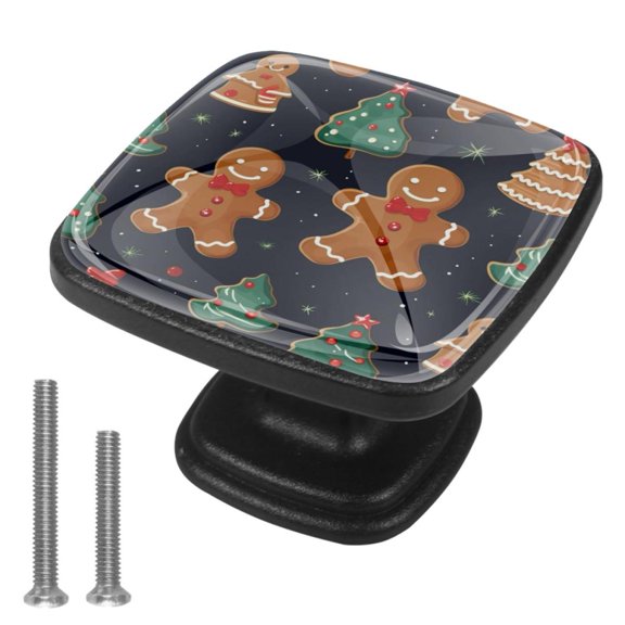 4 Pcs Cabinet Handle Drawer Pulls Christmas Gingerbread Man Knobs with Screws Square Furniture Office Cabinet Knob Decoration