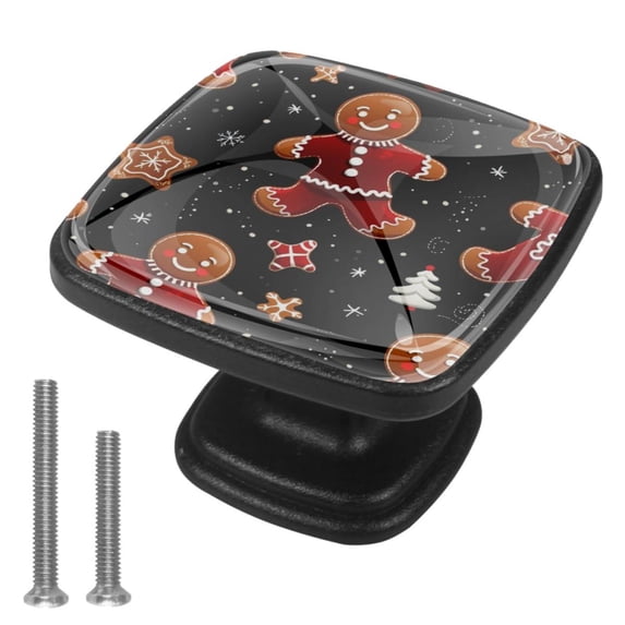 4 Pcs Cabinet Handle Drawer Pulls Christmas Gingerbread Man Knobs with Screws Square Furniture Office Cabinet Knob Decoration