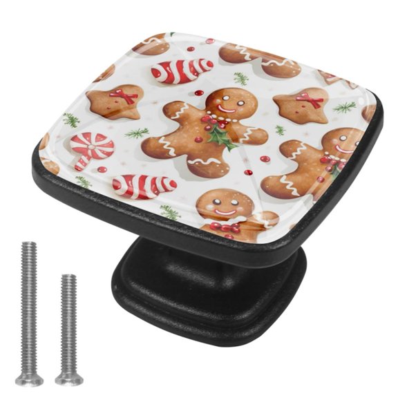 4 Pcs Cabinet Handle Drawer Pulls Christmas Gingerbread Man Knobs with Screws Square Furniture Office Cabinet Knob Decoration