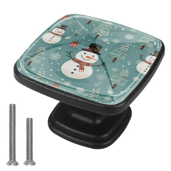 4 Pcs Cabinet Handle Drawer Pulls Christmas Snowman Knobs with Screws Square Furniture Office Cabinet Knob Decoration