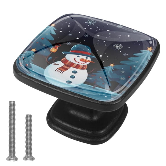4 Pcs Cabinet Handle Drawer Pulls Christmas Snowman Knobs with Screws Square Furniture Office Cabinet Knob Decoration
