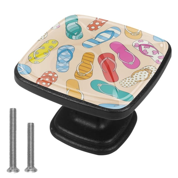 4 Pcs Cabinet Handle Drawer Pulls Colorful Beach Slippers Knobs with Screws Square Furniture Office Cabinet Knob Decoration