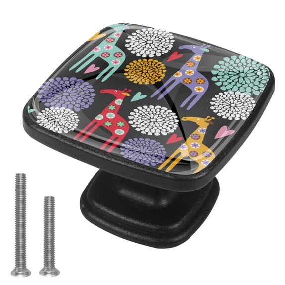 4 Pcs Cabinet Handle Drawer Pulls Colorful Giraffe Knobs with Screws Square Furniture Office Cabinet Knob Decoration