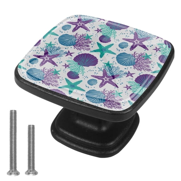 4 Pcs Cabinet Handle Drawer Pulls Coral Marine Life Knobs with Screws Square Furniture Office Cabinet Knob Decoration