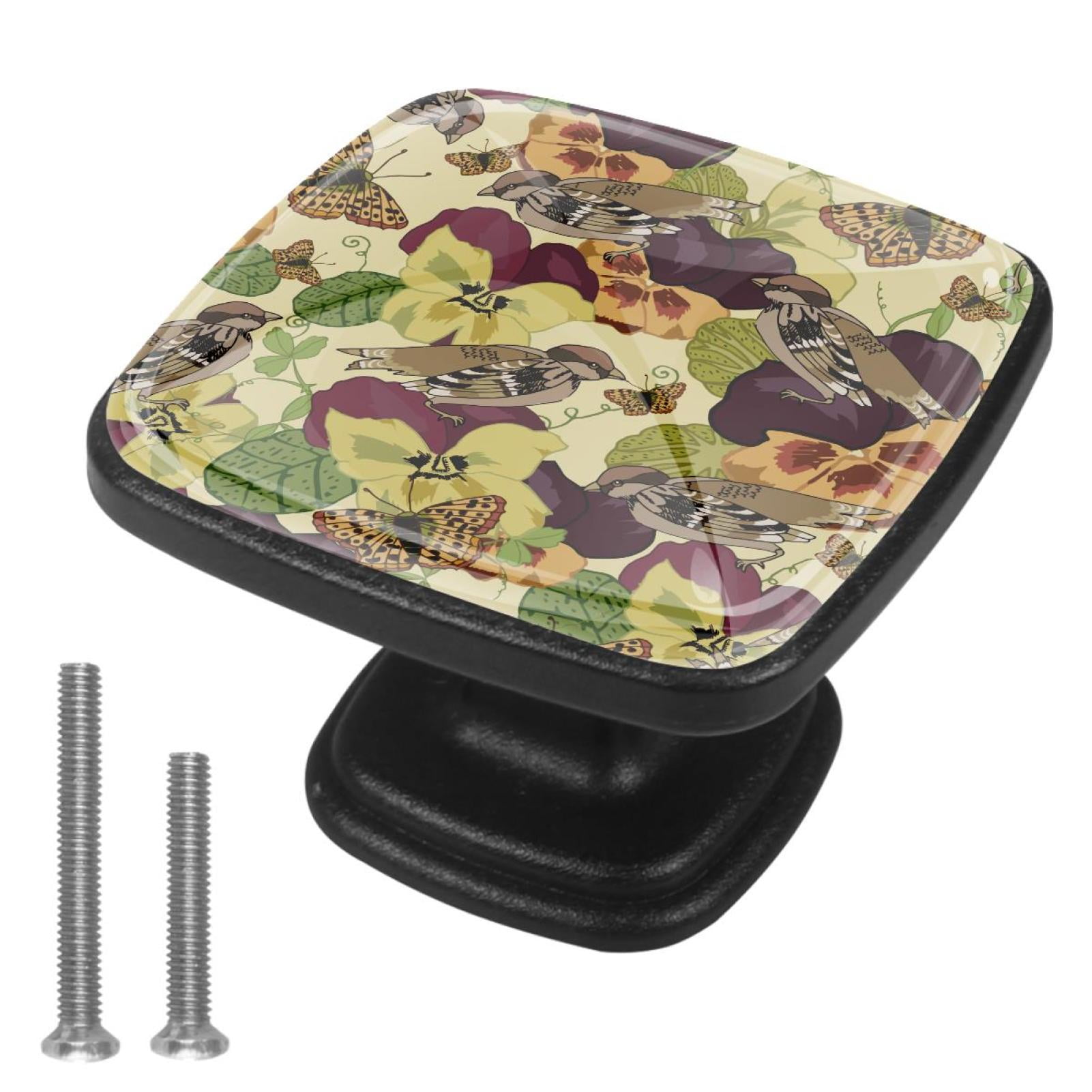 4 Pcs Cabinet Handle Drawer Pulls Countryside Birds Knobs with Screws Square Furniture Office Cabinet Knob Decoration