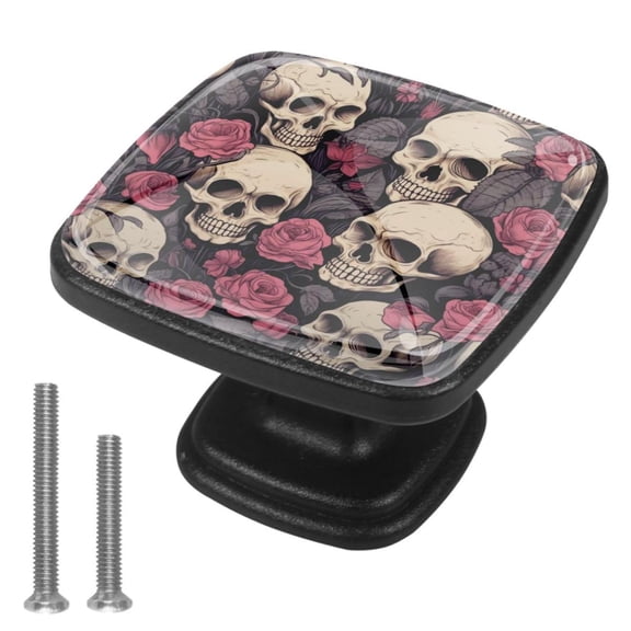 4 Pcs Cabinet Handle Drawer Pulls Couple Skulls Knobs with Screws Square Furniture Office Cabinet Knob Decoration