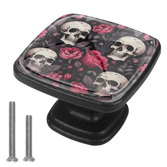 4 Pcs Cabinet Handle Drawer Pulls Couple Skulls Knobs with Screws Square Furniture Office Cabinet Knob Decoration