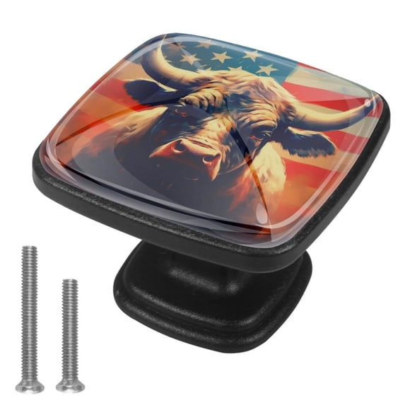 4 Pcs Cabinet Handle Drawer Pulls Cow American Flag Knobs with Screws Square Furniture Office Cabinet Knob Decoration