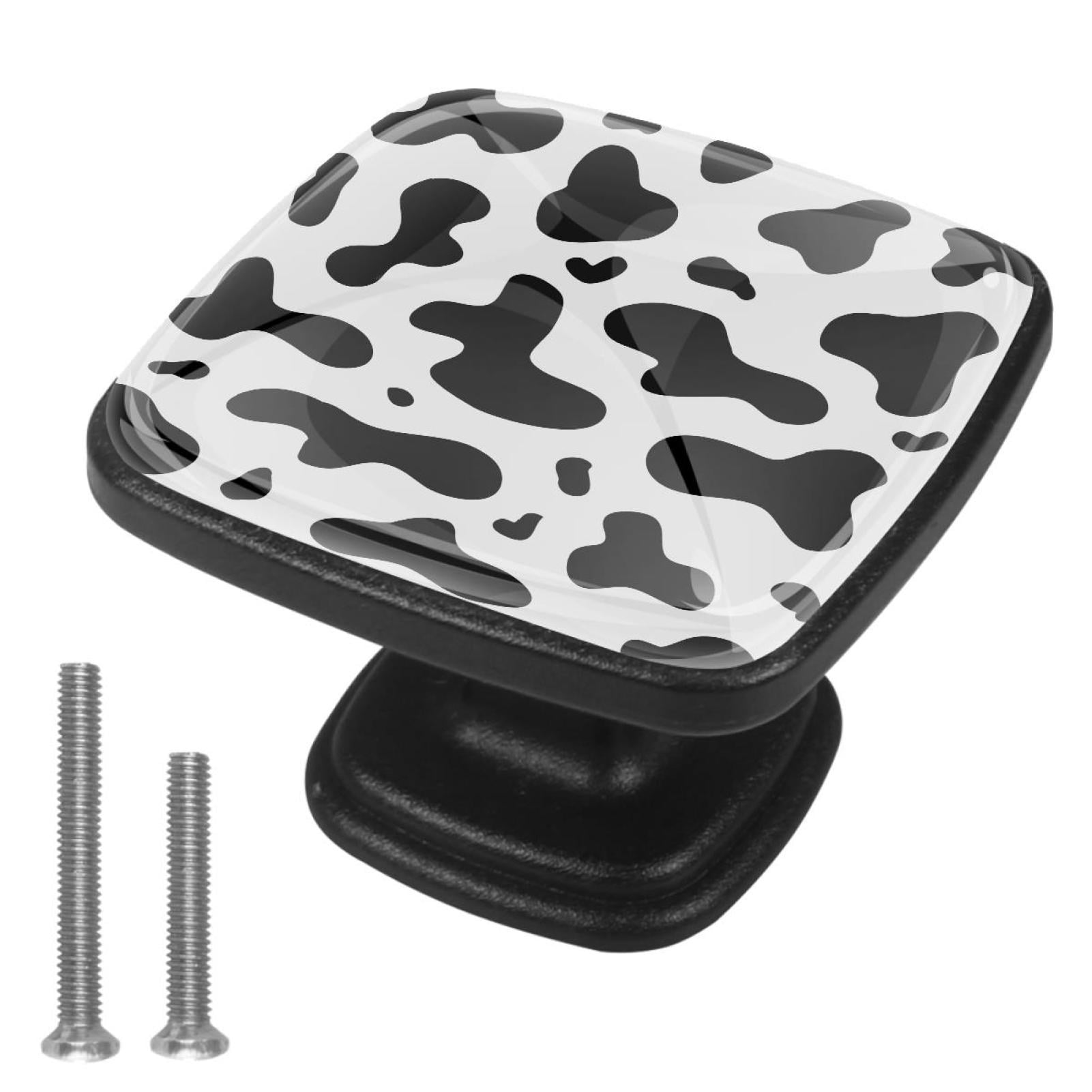 4 Pcs Cabinet Handle Drawer Pulls Cow Print Knobs with Screws Square ...