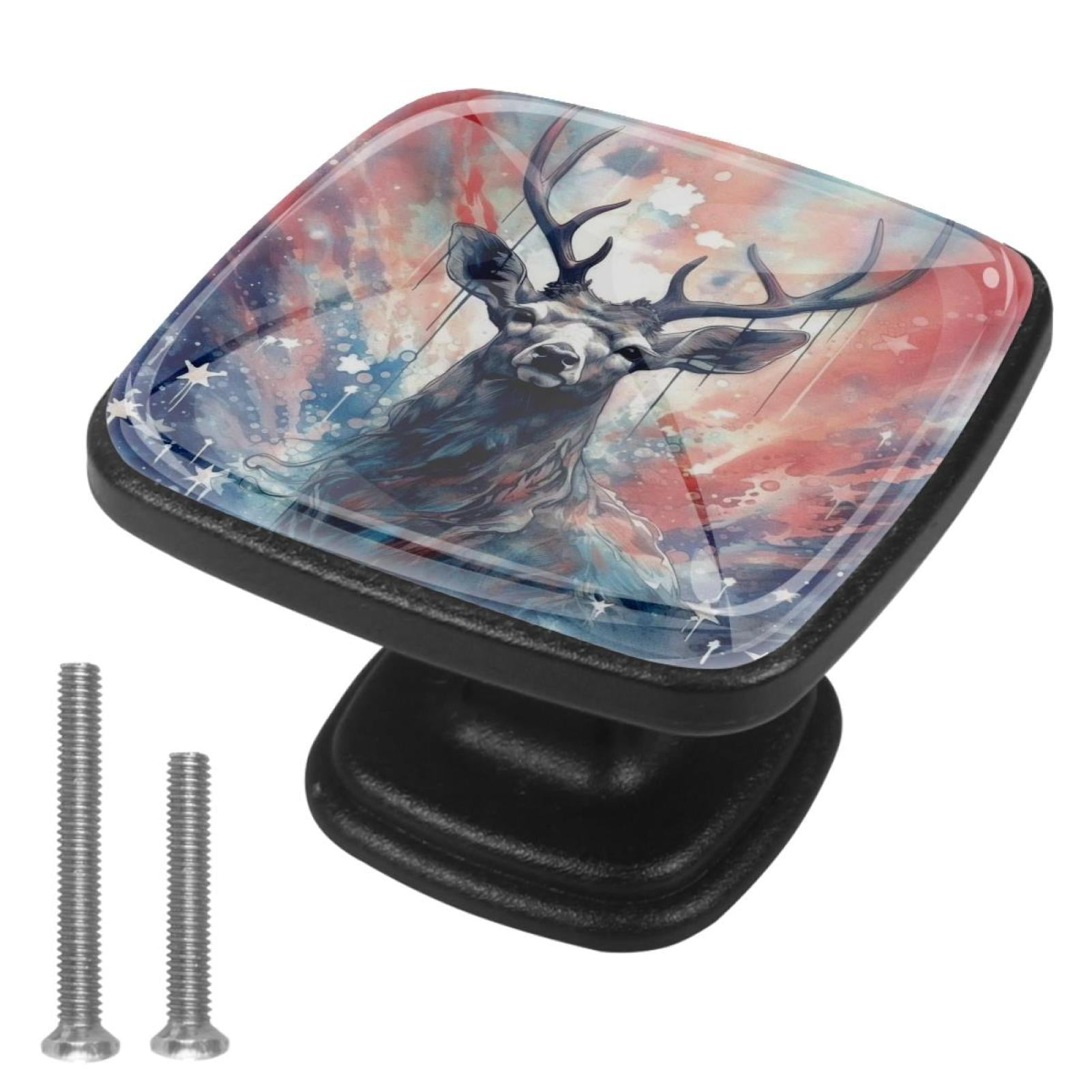 4 Pcs Handle Drawer Pulls Deer Knobs with Screws Square